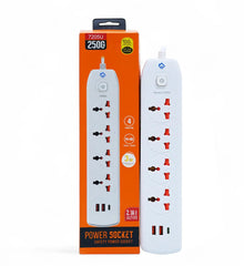 2500W Universal Power Extension with 4 Sockets 2 USB and 1 Type C Port