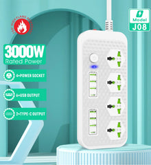 Compro 3000W White Power Extension 4 socket+ 6 USB+ 2 Type C Port