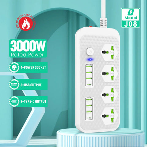 Compro 3000W White Power Extension 4 socket+ 6 USB+ 2 Type C Port