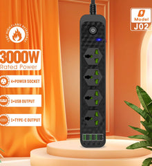 Compro 3000W Power Extension 4 socket+ 3 USB+ 1 Type C Port