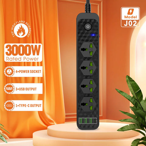 Compro 3000W Power Extension 4 socket+ 3 USB+ 1 Type C Port