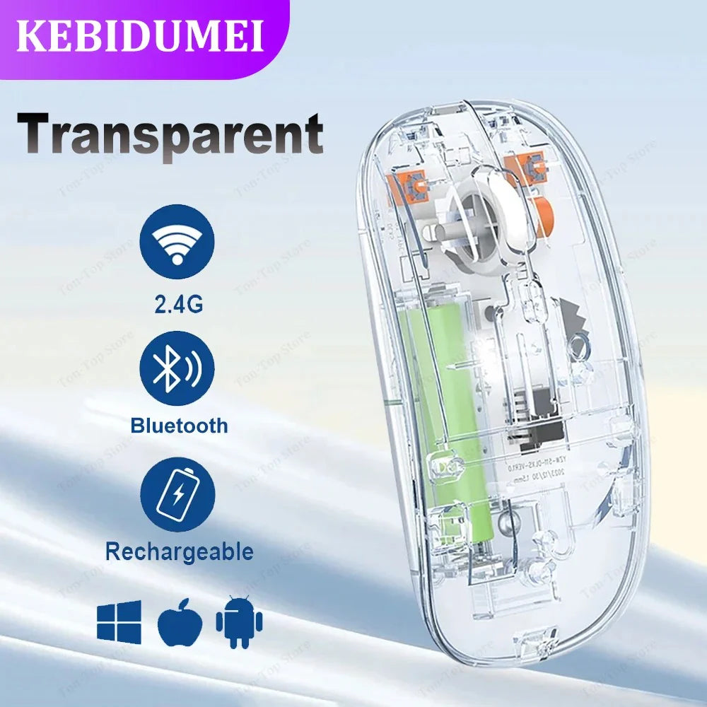 Compro Wireless Mouse Bluetooth 5.2, 2.4GHz Mouse Rechargeable Transparent Silent Mouse