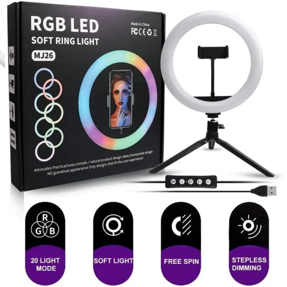 MJ26 10Inch 26cm RGB Ring Light RGB Flash Ring Light for Camera Smartphone YouTube Video Shooting and Makeup Light - Best Light for TikTok and Youtubers