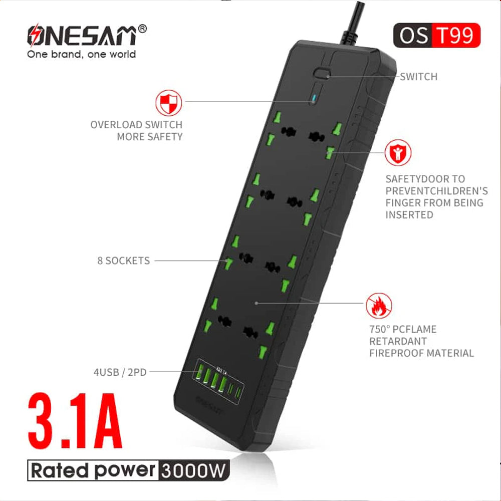Compro 3000W 8 socket + 2 PD Port + 4 USB Port Extension