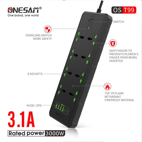 Compro 3000W 8 socket + 2 PD Port + 4 USB Port Extension