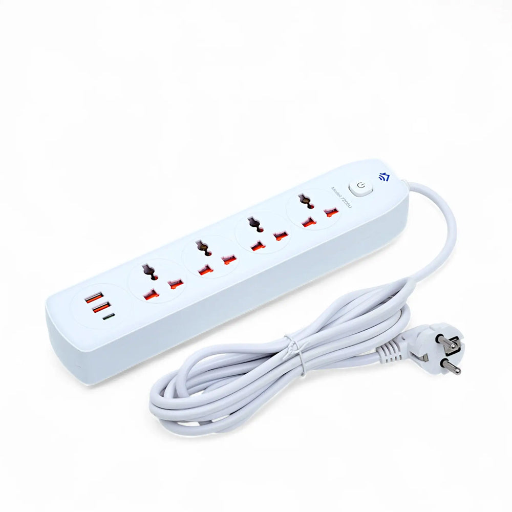 2500W Universal Power Extension with 4 Sockets 2 USB and 1 Type C Port