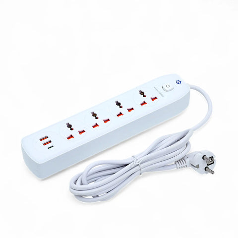 2500W Universal Power Extension with 4 Sockets 2 USB and 1 Type C Port