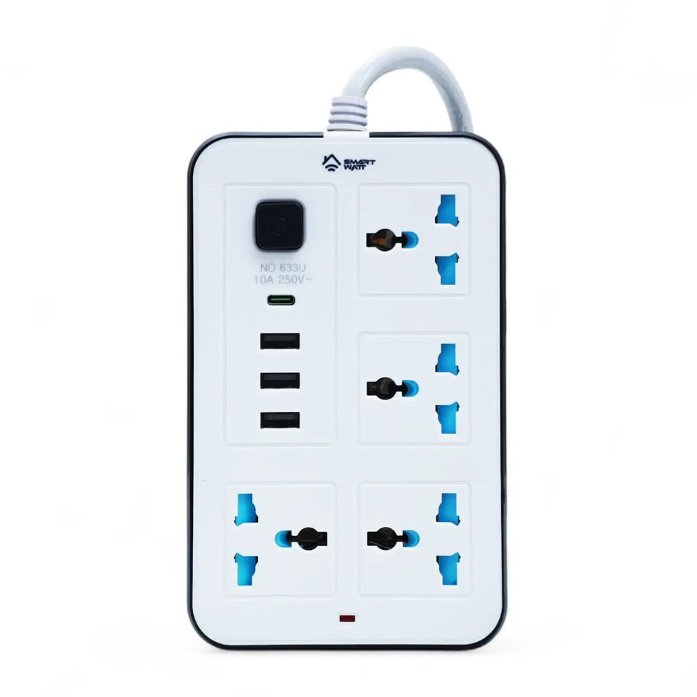 2500W Universal Power Extension with 4 Sockets 3 USB and 1 Type C Port