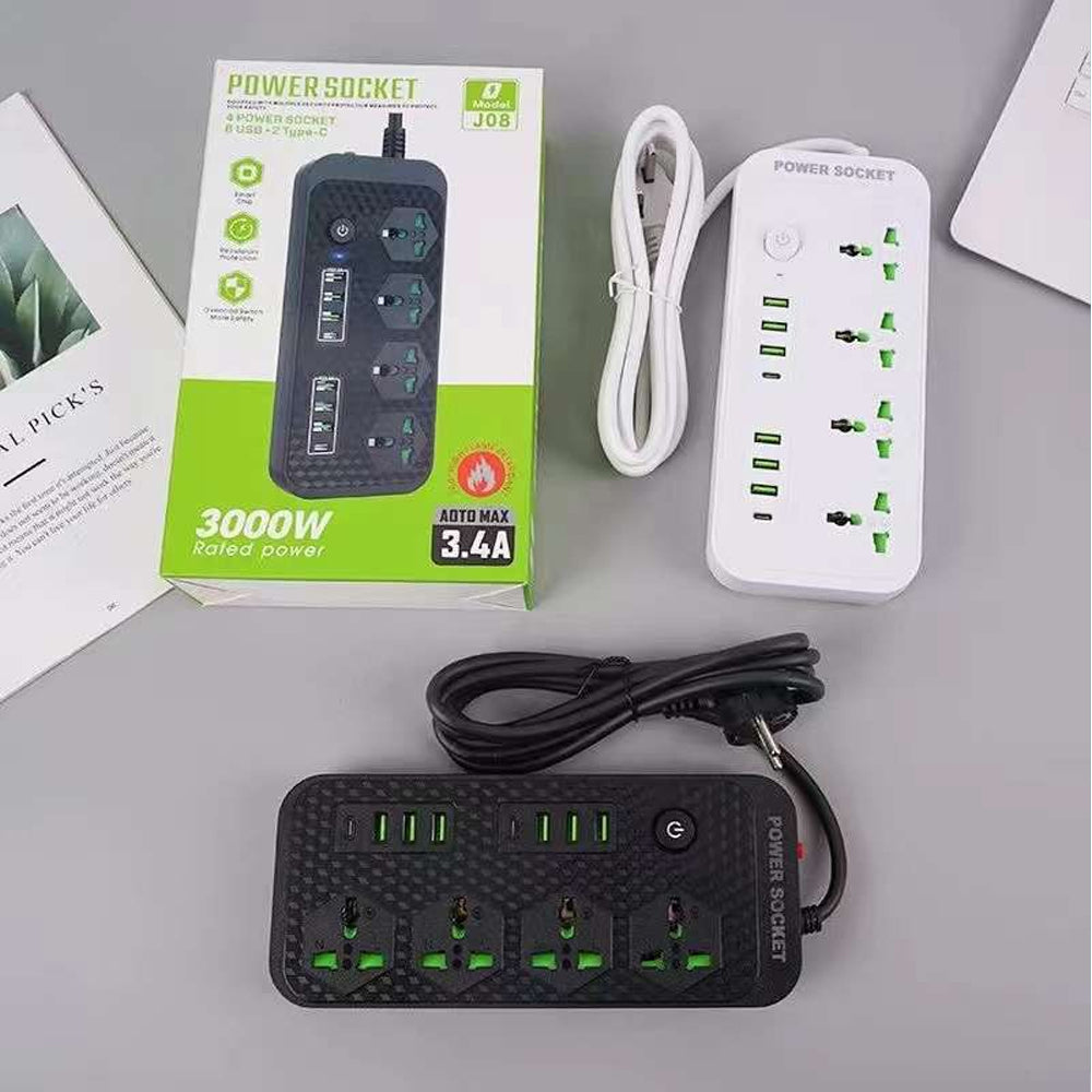 Compro 3000W White Power Extension 4 socket+ 6 USB+ 2 Type C Port