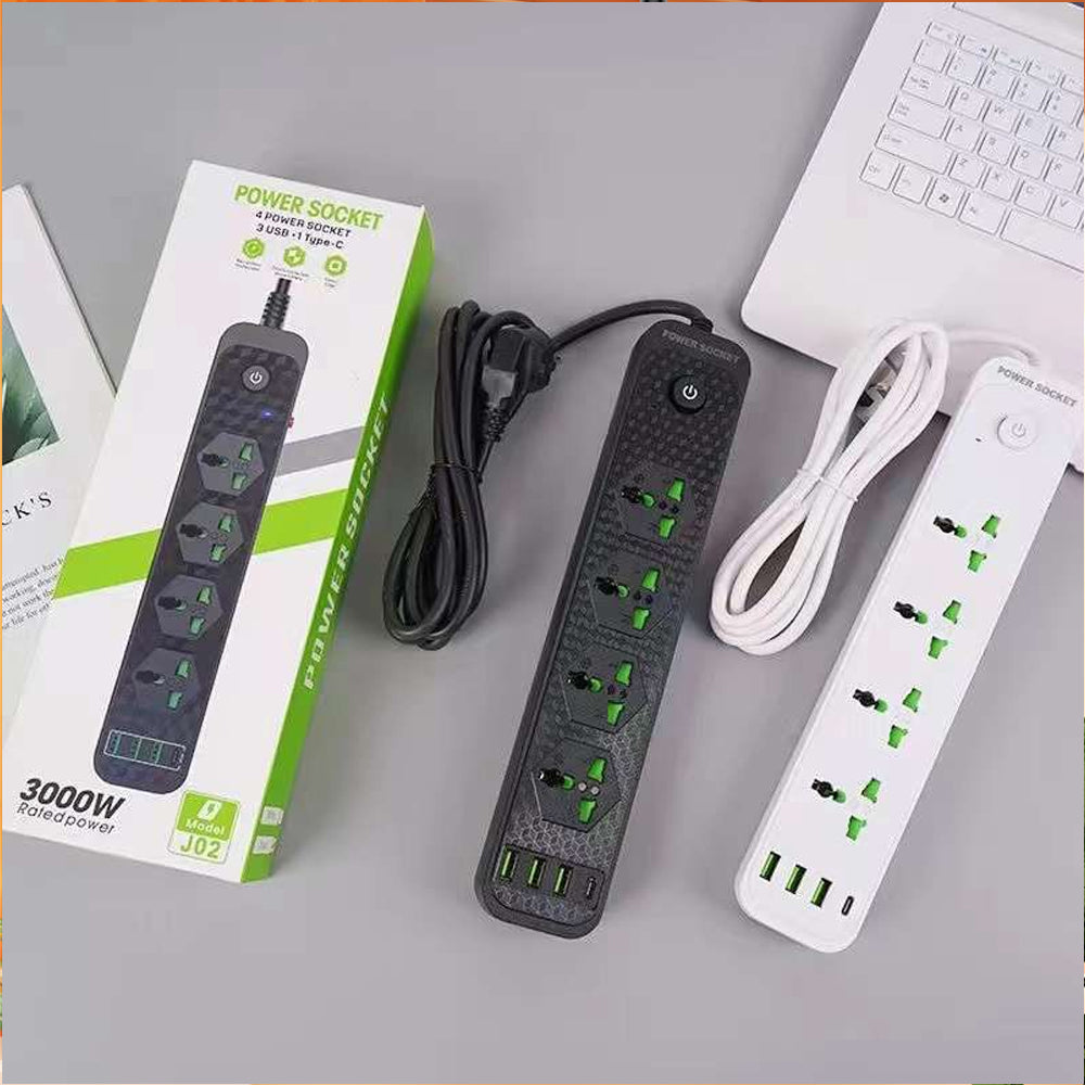Compro 3000W Power Extension 4 socket+ 3 USB+ 1 Type C Port