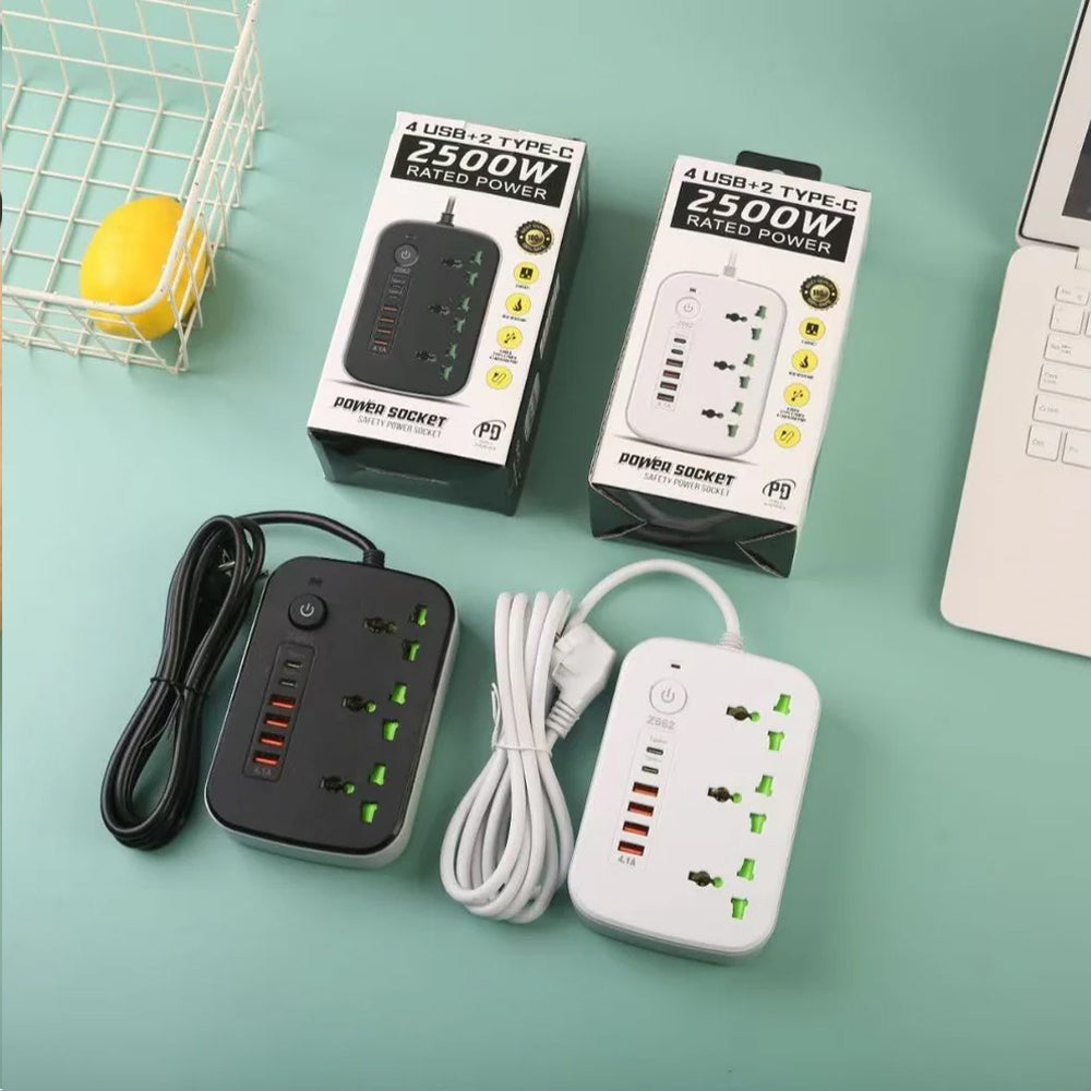 Compro 2500W Power Extension 3 socket+ 4 USB+ 2 Type C Port
