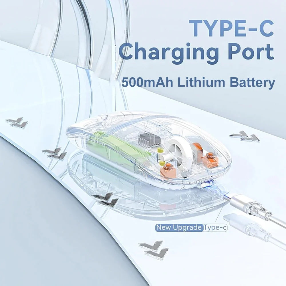 Compro Wireless Mouse Bluetooth 5.2, 2.4GHz Mouse Rechargeable Transparent Silent Mouse