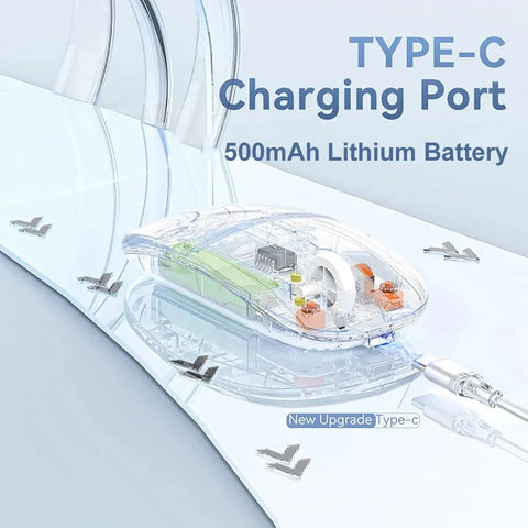 Compro Wireless Mouse Bluetooth 5.2, 2.4GHz Mouse Rechargeable Transparent Silent Mouse