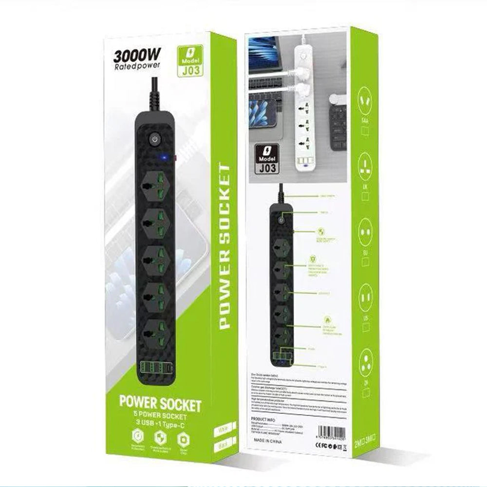 Compro 3000W Power Extension 5 socket+ 3 USB+ 1 Type C Port