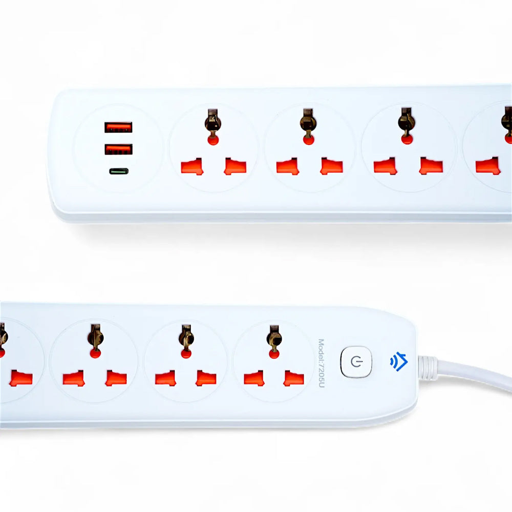 2500W Universal Power Extension with 4 Sockets 2 USB and 1 Type C Port
