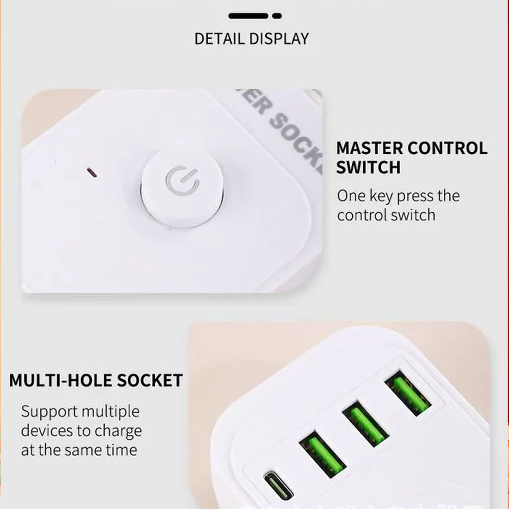 Compro 3000W Power Extension 4 socket+ 3 USB+ 1 Type C Port