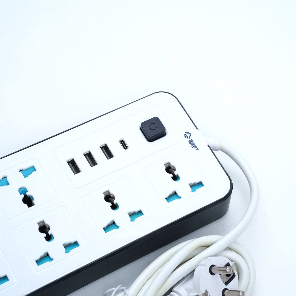 2000W Universal Power Extension with 6 Sockets 3 USB and 1 Type C Port