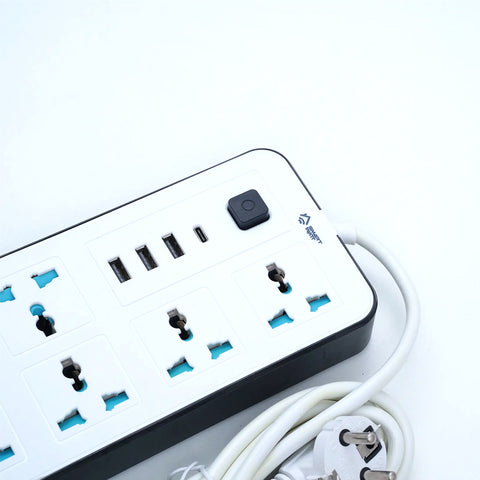 2000W Universal Power Extension with 6 Sockets 3 USB and 1 Type C Port